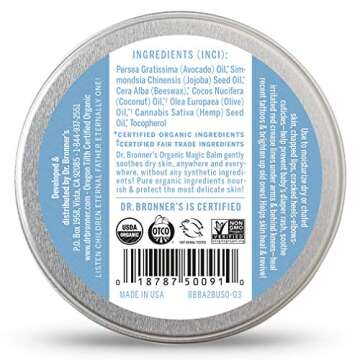 Dr. Bronner's - Organic Magic Balm - Baby Unscented, Made with Organic Beeswax & Hemp Oil, Moisturizes & Soothes Hands, Face & Body (2 oz, 2-Pack)