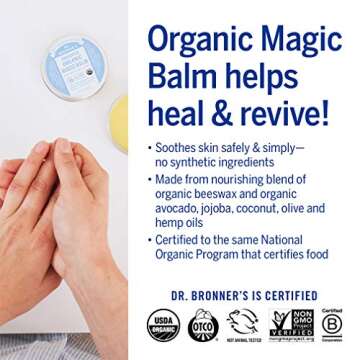 Dr. Bronner's - Organic Magic Balm - Baby Unscented, Made with Organic Beeswax & Hemp Oil, Moisturizes & Soothes Hands, Face & Body (2 oz, 2-Pack)