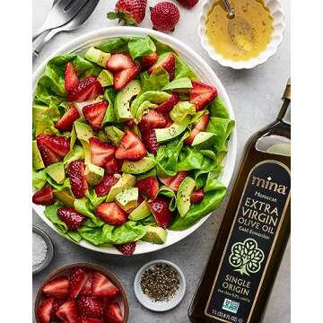 Mina Olive Oil Extra Virgin 33.8 Fl Oz, New Harvest, Polyphenol Rich Olive Oil for Cooking, Moroccan Extra Virgin Olive Oil, Single Origin Olive Oil, Cold Extraction, Less than 0.2% Acidity, 1 L