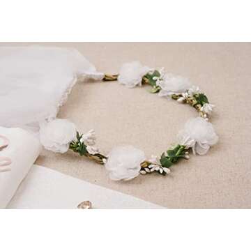 PapaKit Premium Bride to Be Party Sash, Floral Veil & Jewelry Pin Set, Glitter Sparkling Pearl White | Bachelorette Bridal Shower Engagement Wedding Party Favor Gift Decoration Supply