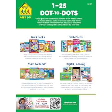 School Zone - Numbers 1-25 Dot-to-Dots Workbook - 32 Pages, Ages 3 to 5, Preschool to Kindergarten, ...