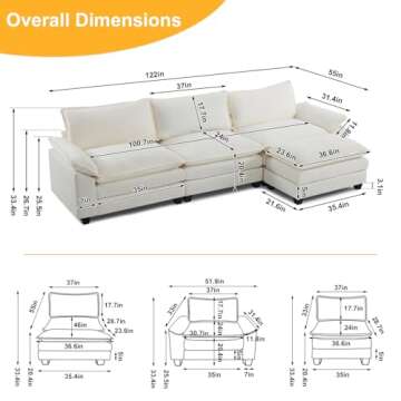 Karl home Sectional Sofa Modular Deep Seat Sofa Couch with Ottoman, Chenille Sofa Sleeper Comfy Upho...