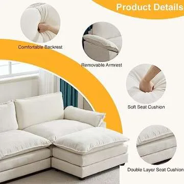 Karl home Sectional Sofa Modular Deep Seat Sofa Couch with Ottoman, Chenille Sofa Sleeper Comfy Upholstered Furniture for Living Room, Apartment, Studio, Office, (3-Seat & 1-Ottoman, Beige)