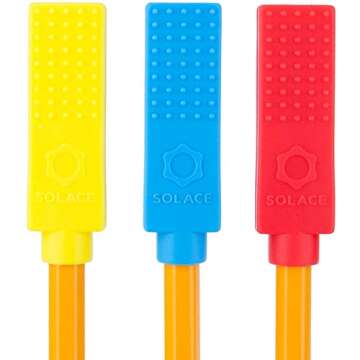 Chew Brick Chewable Pencil Toppers - 3-Pack - Chewy Sensory Aid for Autism & Oral Motor Special Needs Kids - Chewing Topper Helps Girls & Boys with Biting Teething by Solace (Mild, Chewy)