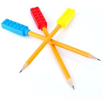 Chew Brick Chewable Pencil Toppers - 3-Pack - Chewy Sensory Aid for Autism & Oral Motor Special Needs Kids - Chewing Topper Helps Girls & Boys with Biting Teething by Solace (Mild, Chewy)