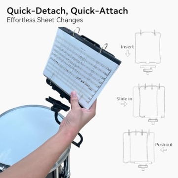 MusBoard Marching Lyre MB-SB10, Adjustable Marching Band Music Lyre for Snare Drum and Bass Drum with 10 Pages, Holds 20 Sheets of Music