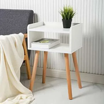 exilot White Nightstand with Open Storage for Small Spaces