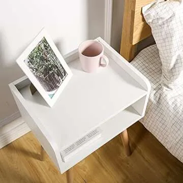 exilot White Nightstand with Open Storage for Small Spaces