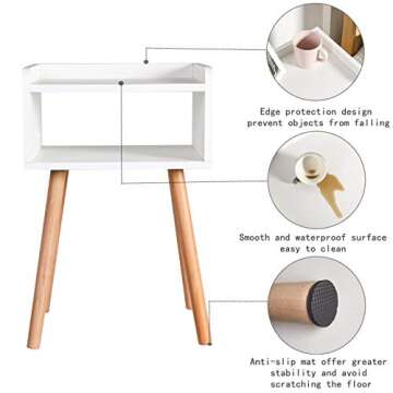exilot White Nightstand with Open Storage for Small Spaces