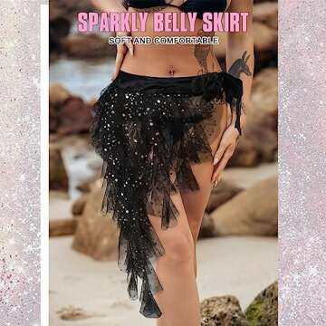 Nicute Sparkly Sequin Tulle Tutu Layered Ruffle Skirt Bustle Skirts Mermaid Costume for Women (Black)