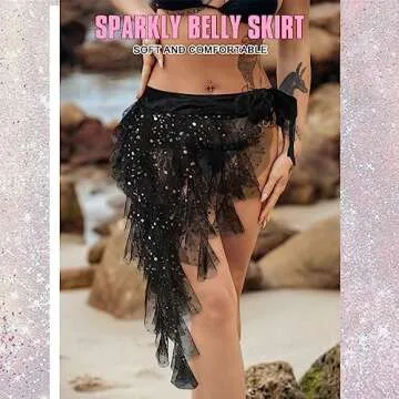 Nicute Sparkly Sequin Tulle Tutu Layered Ruffle Skirt Bustle Skirts Mermaid Costume for Women (Black)