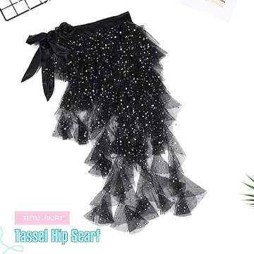 Nicute Sparkly Sequin Tulle Tutu Layered Ruffle Skirt Bustle Skirts Mermaid Costume for Women (Black)