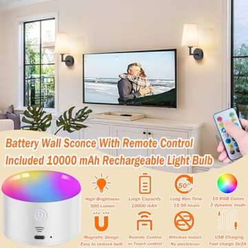 Wall Sconce Battery Operated Wall Light Fixure with Remote Control, Dimmable Battery Operated Wall S...