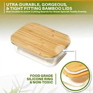 Greener Chef Glass Food Storage Containers with Bamboo Lids (2260 mL)
