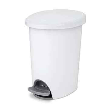 Sterilite 2.6 Gallon Ultra StepOn Wastebasket w/ Lid, Small Plastic Trash Can for the Bathroom, Bedr...