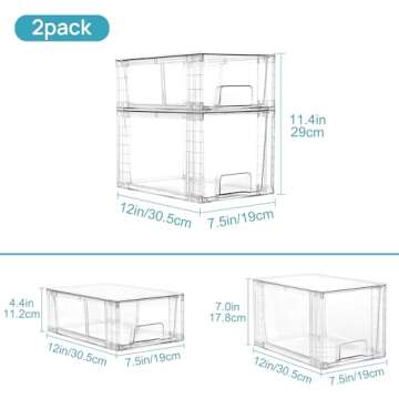 Vtopmart 4 Pack Clear Stackable Storage Drawers,Easy to Assemble Bathroom Organizers and Storage with handles,Plastic Drawers for Kitchen Pantry,Cabinet,Under Sink Organization