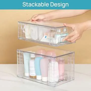 Vtopmart 4 Pack Clear Stackable Storage Drawers,Easy to Assemble Bathroom Organizers and Storage with handles,Plastic Drawers for Kitchen Pantry,Cabinet,Under Sink Organization