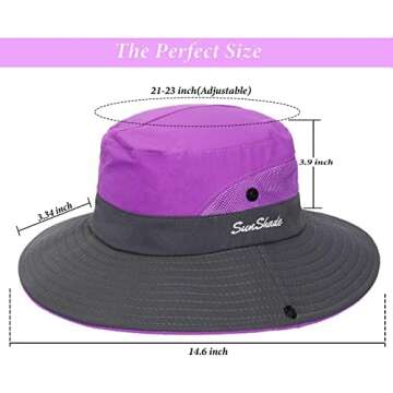 Women's Outdoor UV-Protection-Foldable Sun-Hats Mesh Wide-Brim Beach Fishing Hat with Ponytail-Hole Purple