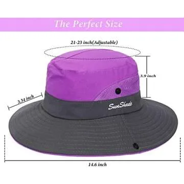 Women's Outdoor UV-Protection-Foldable Sun-Hats Mesh Wide-Brim Beach Fishing Hat with Ponytail-Hole Purple