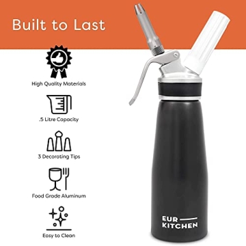 EurKitchen Professional Whipped Cream Dispenser for Home Cooking