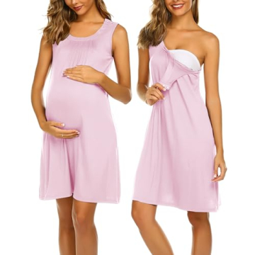 Ekouaer Nursing Nightgown Labor/Delivery/Hospital Gown Sleeveless Maternity Nursing Dresses Breastfe...