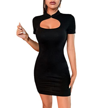 FORTEXO Women's Keyhole Mock Neck Mini Dress for Parties