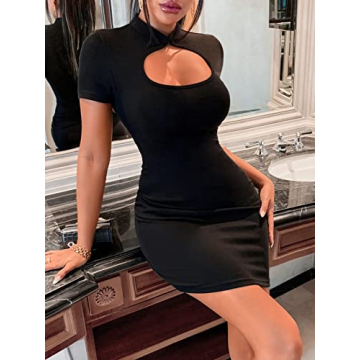 FORTEXO Women's Keyhole Mock Neck Mini Dress for Parties