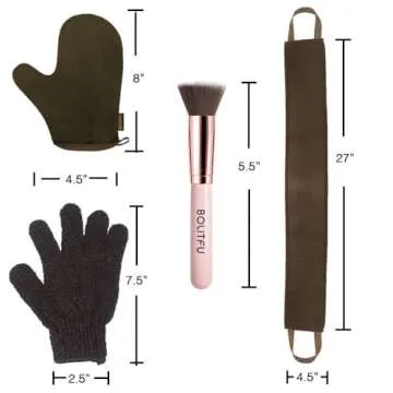 4 Pack Self Tanning Mitt Applicator Kit, with Self Tanner Mitt, Self Tan Back Applicator, Exfoliating Glove, Flat Top Face Tanner Brush, Tan mit for Self Sunless Tanner (brown)