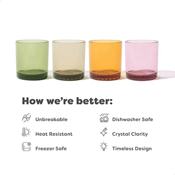 TOSSWARE 12oz Unbreakable Retro Glasses Set of 4