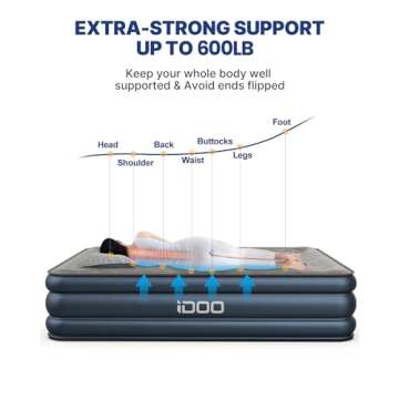 iDOO Air Mattress, Queen Inflatable Mattress with Built in Pump for Camping & Guest, 18" Raised Dual Chamber Airbed, Fast-Inflating Blow-up Bed, Colchon Inflatable - Portable, Comfortable, 650lbs Max