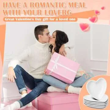 Ziliny 4 Set Valentine's Day Heart Shaped Plates Ceramic Salad Cute Plate Set Steak Elegant Dinner Dish 6.9 Inch Dessert Tray Serving Dish for Dessert Appetizer Snacks(White)