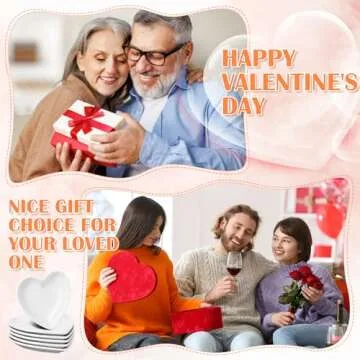 Ziliny 4 Set Valentine's Day Heart Shaped Plates Ceramic Salad Cute Plate Set Steak Elegant Dinner Dish 6.9 Inch Dessert Tray Serving Dish for Dessert Appetizer Snacks(White)