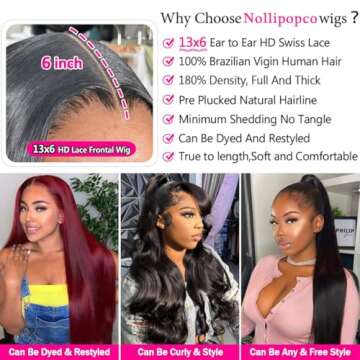 NOLLIPOPCO 30 Inch 13x6 Lace Front Wigs HD Straight Lace Wigs Pre Plucked 180% Density 12A Human Hai...