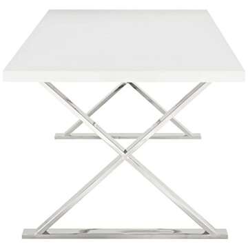 Modway Sector Modern Dining Table with Stainless Steel Metal X-Base in White Silver