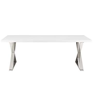 Modway Sector Modern Dining Table with Stainless Steel Metal X-Base in White Silver