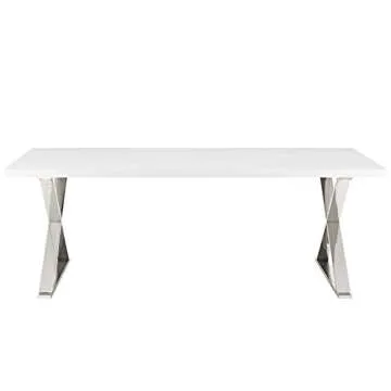 Modway Sector Modern Dining Table with Stainless Steel Metal X-Base in White Silver