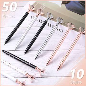 Leinuosen 50 Pieces Bridal Shower Crystal Diamond Pens Bulk Wedding Bling Ballpoint Pen with Diamond...