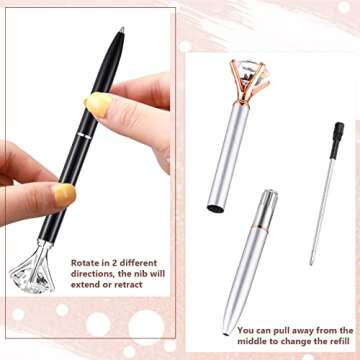 Leinuosen 50 Pieces Bridal Shower Crystal Diamond Pens Bulk Wedding Bling Ballpoint Pen with Diamond on Top for Women Girls School Office Supplies Gifts