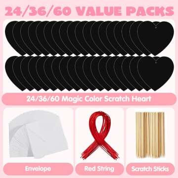 JOYIN 36 Packs Magic Color Scratch Heart Rainbow Scratch Paper Heart Crafts and Art for Kids Classroom Exchange Create Rainbow Art Without Ink