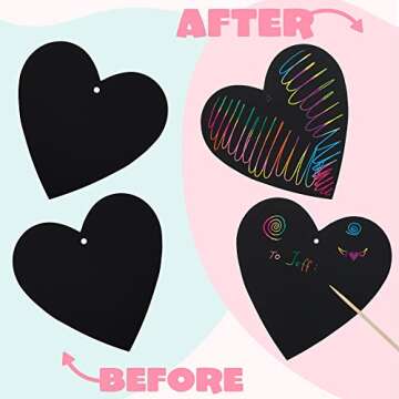 JOYIN 36 Packs Magic Color Scratch Heart Rainbow Scratch Paper Heart Crafts and Art for Kids Classroom Exchange Create Rainbow Art Without Ink
