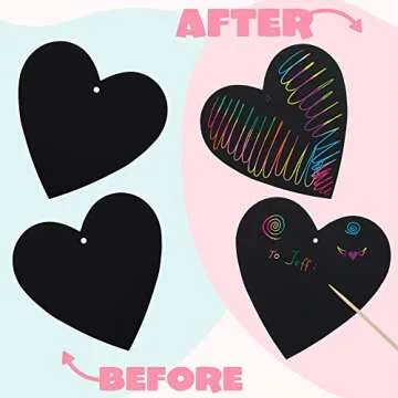 JOYIN 36 Packs Magic Color Scratch Heart Rainbow Scratch Paper Heart Crafts and Art for Kids Classroom Exchange Create Rainbow Art Without Ink