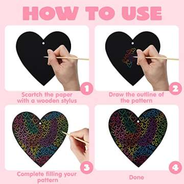 JOYIN 36 Packs Magic Color Scratch Heart Rainbow Scratch Paper Heart Crafts and Art for Kids Classroom Exchange Create Rainbow Art Without Ink