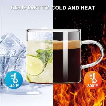 gegewawa Espresso Cups Set of 2, Expresso Shots Cup 4.3 OZ, High Borosilicate Espresso Shot Glass with Handle, Espresso Machine Accessories