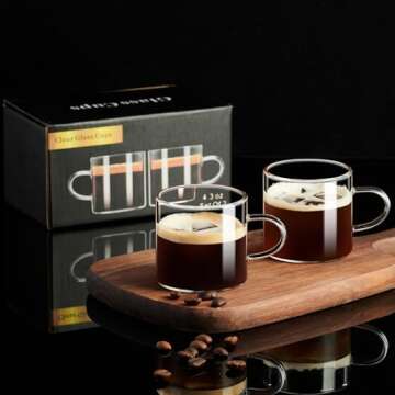 gegewawa Espresso Cups Set of 2, Expresso Shots Cup 4.3 OZ, High Borosilicate Espresso Shot Glass with Handle, Espresso Machine Accessories