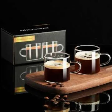 gegewawa Espresso Cups Set of 2, Expresso Shots Cup 4.3 OZ, High Borosilicate Espresso Shot Glass with Handle, Espresso Machine Accessories