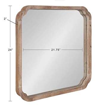 Kate and Laurel Marston Rustic Square Wall Mirror, 24" x 24", Natural Wood, Decorative Farmhouse-Inspired Wood Wall Decor