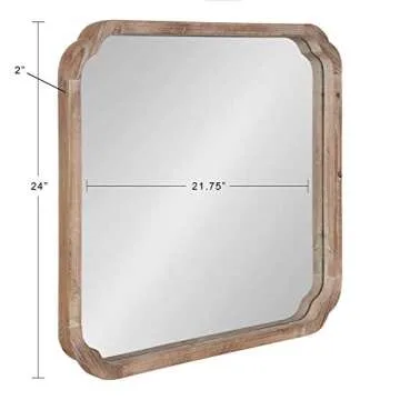 Kate and Laurel Marston Rustic Square Wall Mirror, 24" x 24", Natural Wood, Decorative Farmhouse-Inspired Wood Wall Decor