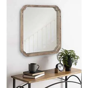 Kate and Laurel Marston Rustic Square Wall Mirror, 24" x 24", Natural Wood, Decorative Farmhouse-Inspired Wood Wall Decor