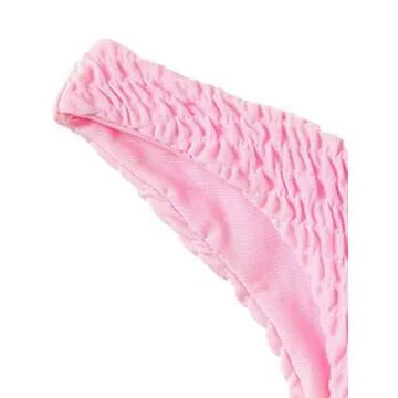 Verdusa Women's 2 Peices Textured Bathing Suit Smocked Wireless Bikini Bandeau Top Thong Swimsuit