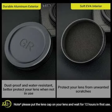 JJC Aluminum Lens Cap Cover Protector for Ricoh GR IIIx GR IIIx HDF GR3x HDF GR III GR III HDF GR3 HDF GR II GR2 with Soft EVA Interior -Black
